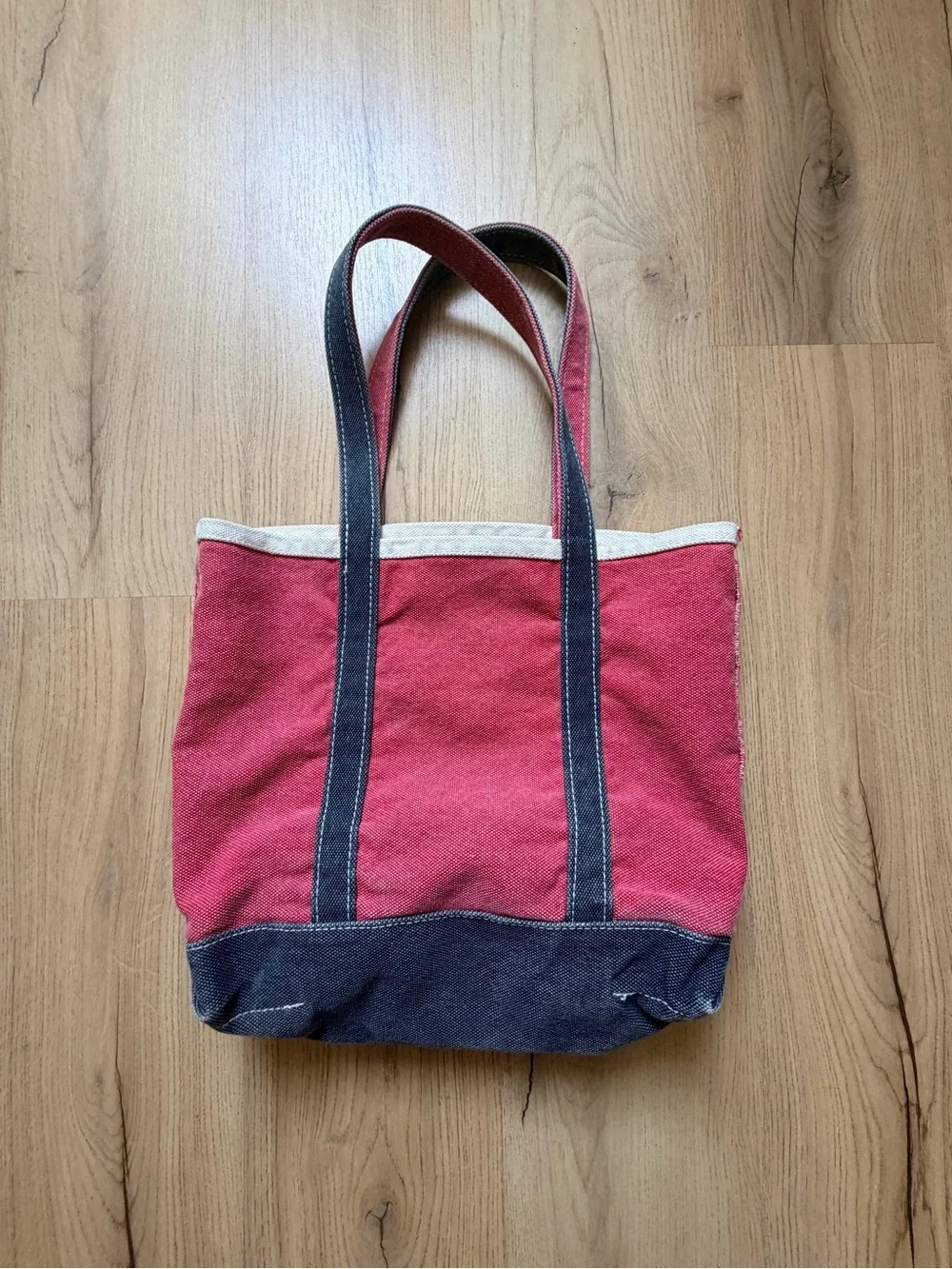 Vintage Two-Tone Red Boat & Tote Bag with Navy Trim